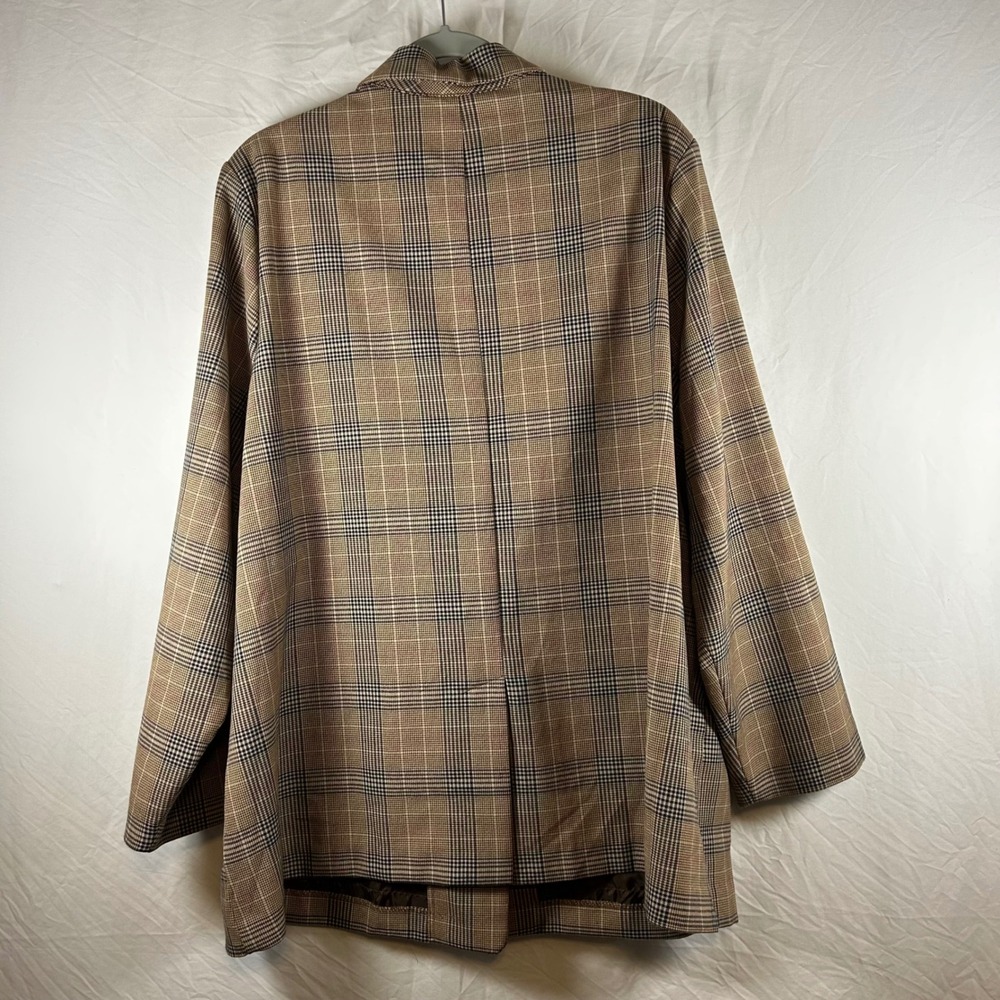Old Navy Womens XXL Plaid Boyfriend Blazer Shoulder Pads Brown Tan NWT - Picture 4 of 5